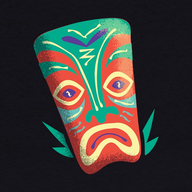 Cute retro tiki mask illustration with texture by JDawnInk